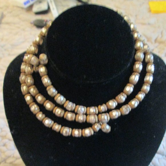 1940s Wrap Around Choker Faux Pearl Gold Haskell Style Necklace RARE - Picture 1 of 9